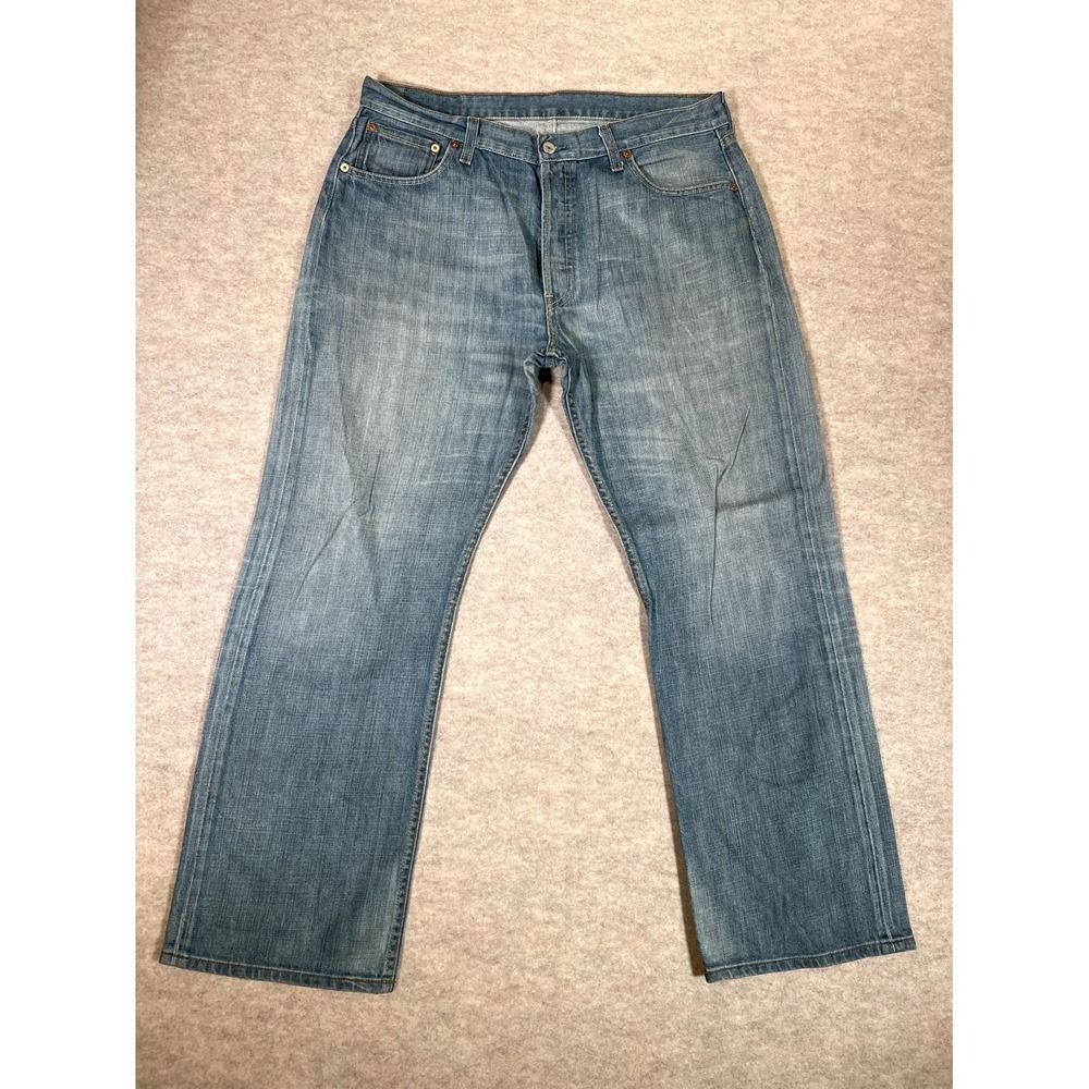 Levis 501 Original Fit Jeans Mens 36x30 Blue Whiskered Denim Cotton Straight Leg
